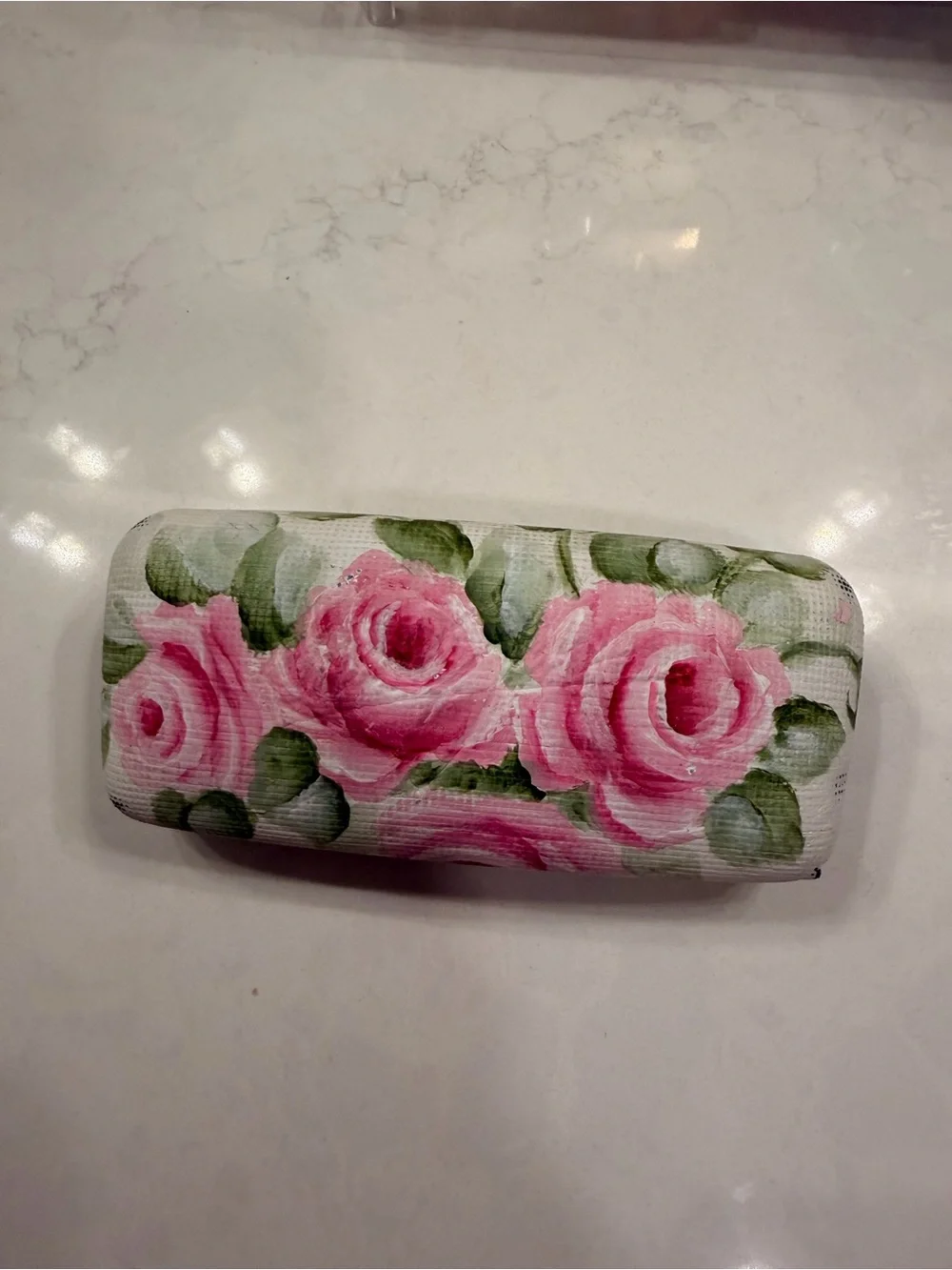 Maui Jim Pink Rose Floral Cosmetic Case with Green Leaves